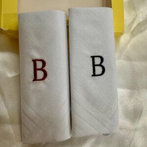 NIB Moda Di Raza Monogrammed "B" Handkerchief set of 2